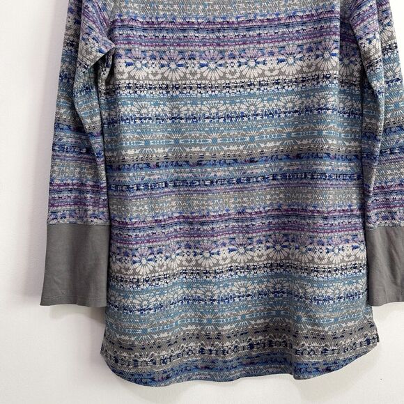 J Jill Fair Isle Long Sleeve Tunic Top XS Pockets Thermal Waffle Knit Blue Gray - Picture 4 of 12